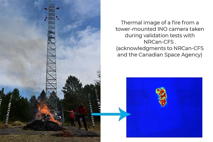 INO Blog Thermal image of a fire from a tower-mounted INO camera taken during validation tests with NRCan-CFS